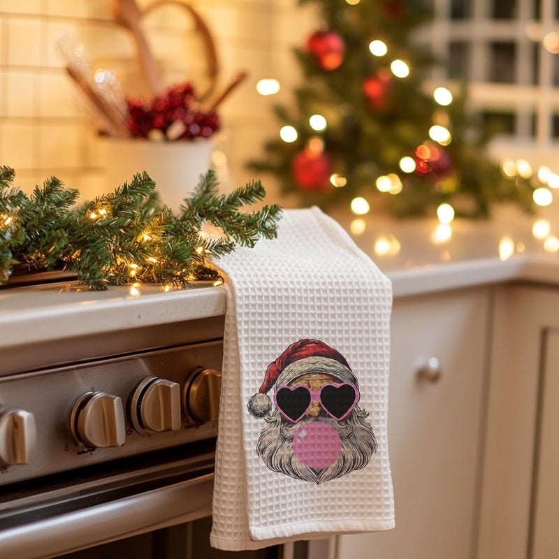 BitKan Santa Christmas Kitchen Towels - Christmas Hand Towels for Bathroom, Christmas Dish Towels for Kitchen, Pink Santa Christmas Kitchen Decor, Retro Pink Christmas Decor for Bathroom - Image 3